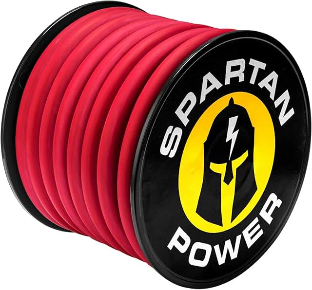 Spartan Power Welding Lead & Car Battery Cable - DIY Bulk Automotive Grade Copper Wire - 600 Volt, 1/0 AWG, 5 Foot, Red