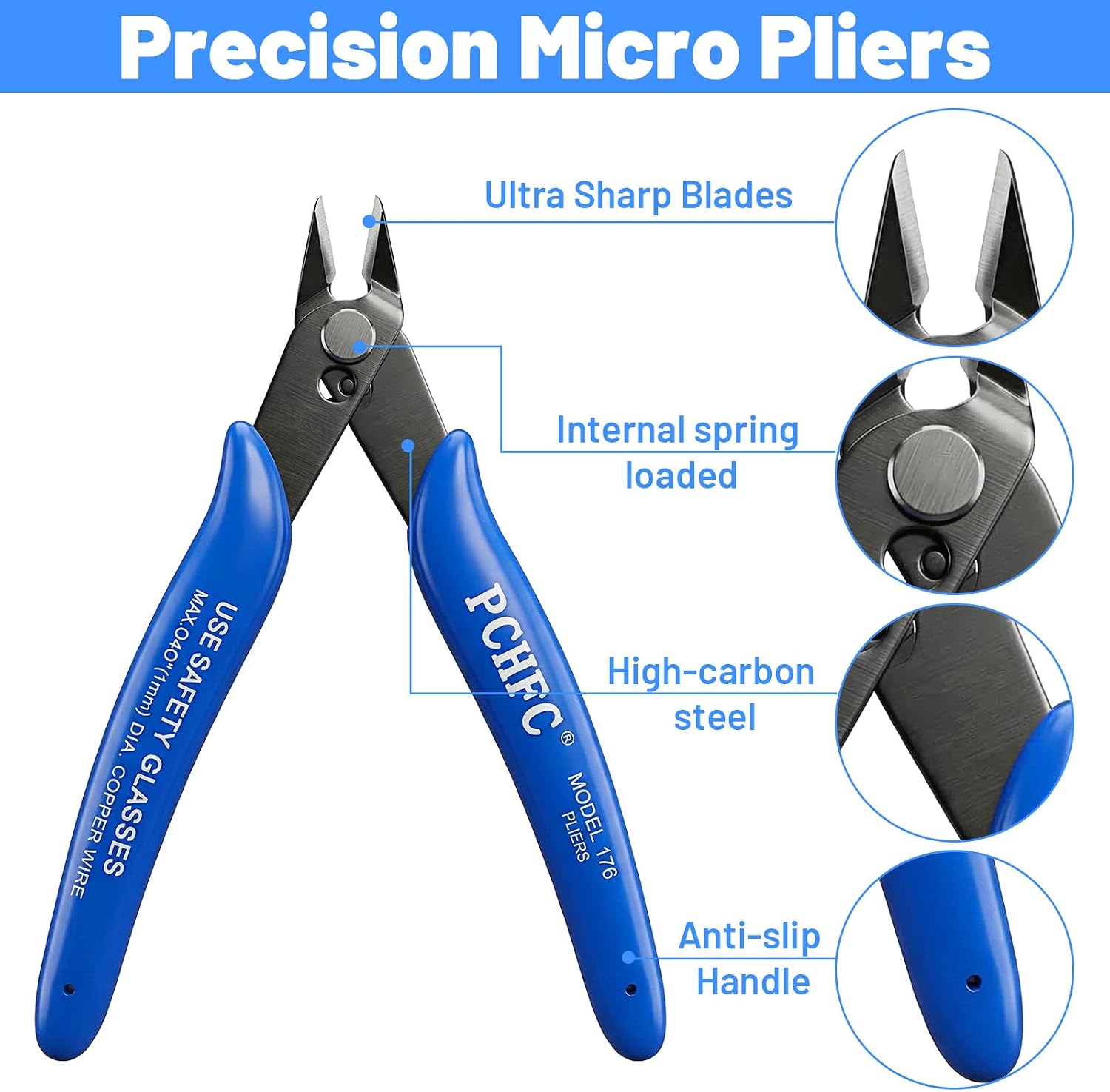 10 Pack Wire Flush Cutters, Wire Cutter with Internal Sprin, Diagonal Cutting Pliers for Electronics, Clean Cut Pliers Side Cutter for Floral Heating Wires Model Sprue Soft Copper (Blue)