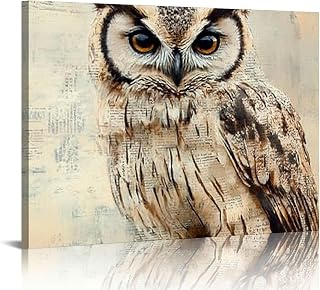 YILUYINQING Owl Wall Art Watercolor Animals Owl Paintings Gold Feather Cute Bird Pictures for Kids Room Hotel Home Living Room Baby Room Bedroom Bathroom Office Decor Ready To Hang 20x16in