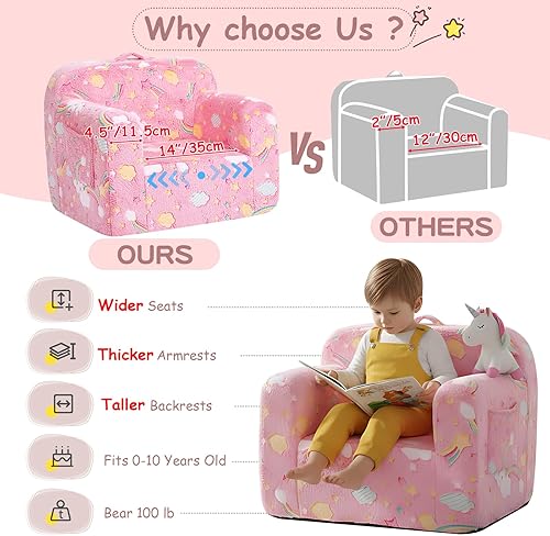 Miniatura 7 de Tiita Sofá para niños, sofá para niños con asa de transporte, sofá portátil de espuma para niños, sofá infantil que brilla en la oscuridad, silla