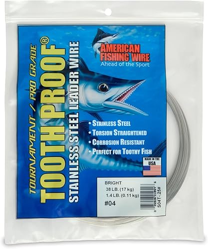 Miniatura 98 de AFW Alambre duro de acero inoxidable a prueba de dientes, brillante y camuflaje para tiburón, barracuda, caballa real, Wahoo, protección contra