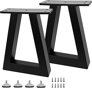 10 Inch Trapezoid Metal Table Legs Black, DIY Furniture Feets for Bench, Coffee Table, Stool,Cabinet Legs, Including Screws and Adjustable Feet Pads, 10” x 7.9”