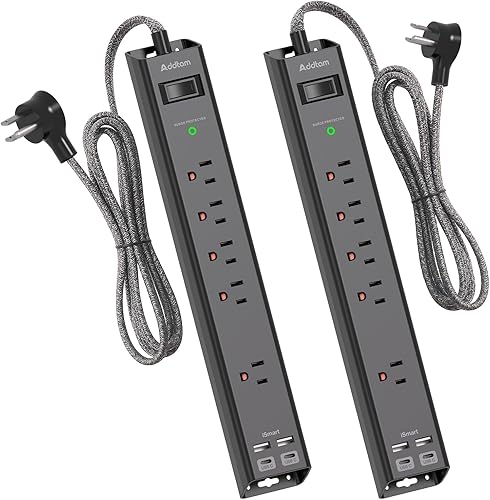 Paquete de 2 protectores de sobretensiones con USB C, cable de extensión con 5 tomas amplias, 4 puertos USB (1875 W15 A), montaje en pared, enchufe