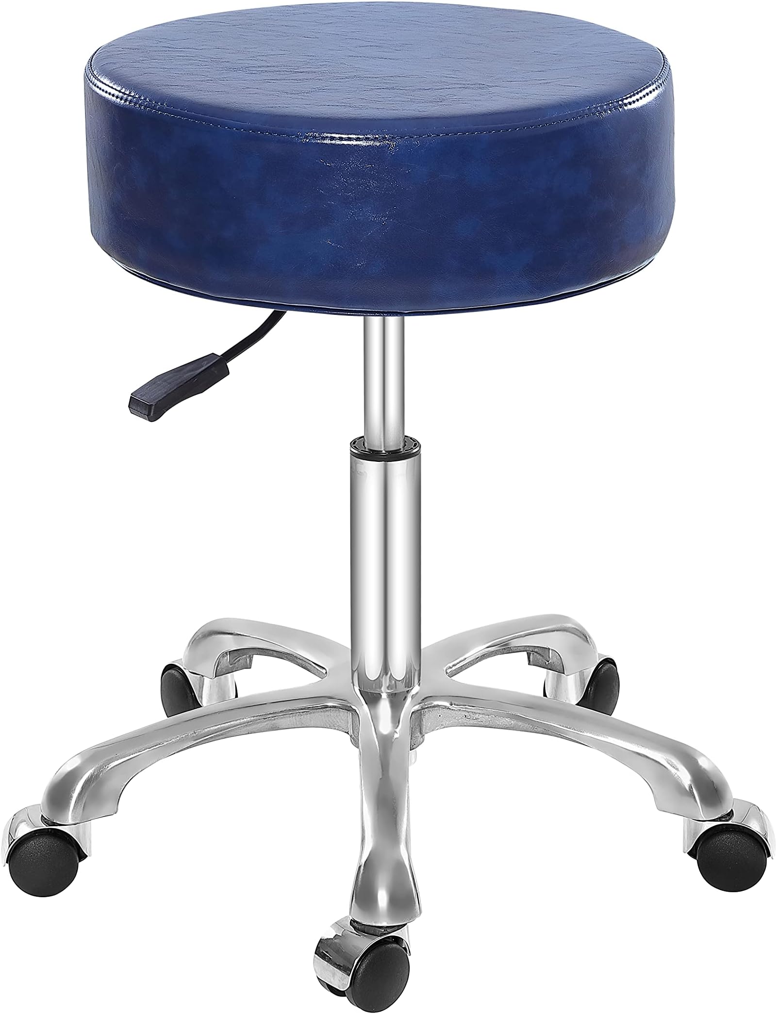 Leather Swivel Rolling Stool Chair ,Thick Padding,Adjustable Hydraulic Stool with Wheels for Medical Spa,Massage Salon,Home,Office ,Clinic,Studio (Blue)