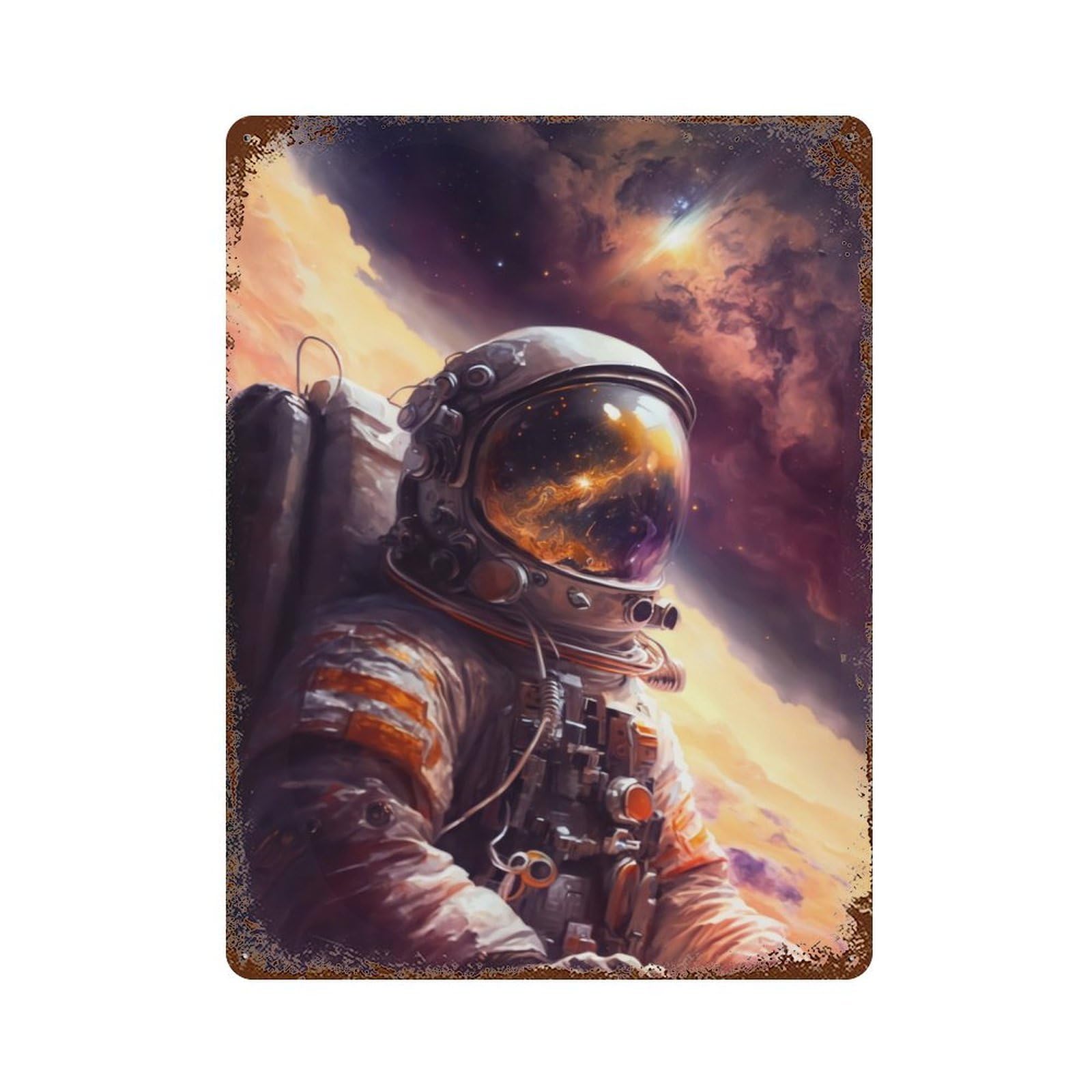 Astronaut Reflection 15.7"x11.8" Rusty Metal Tin Sign, Farmhouse Wall Decor for Office, Studio And Wall Decor