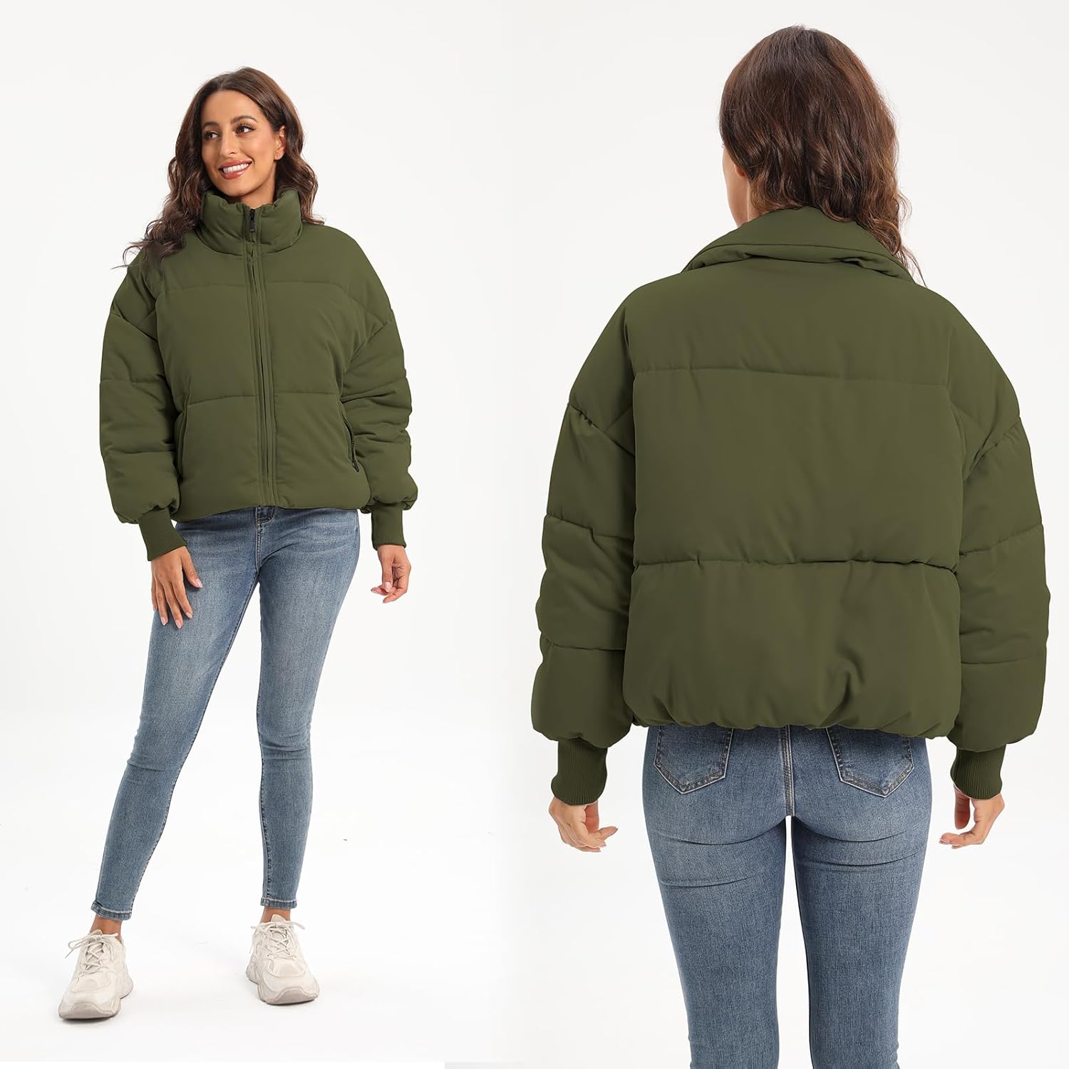 Women's Winter Coat Puffer Jacket, Quilted Down Cropped Lightweight without Hood for Snow Warm - Image 5