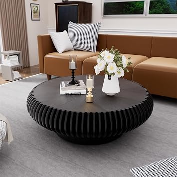 Round Fluted Drum Coffee Table,BL
