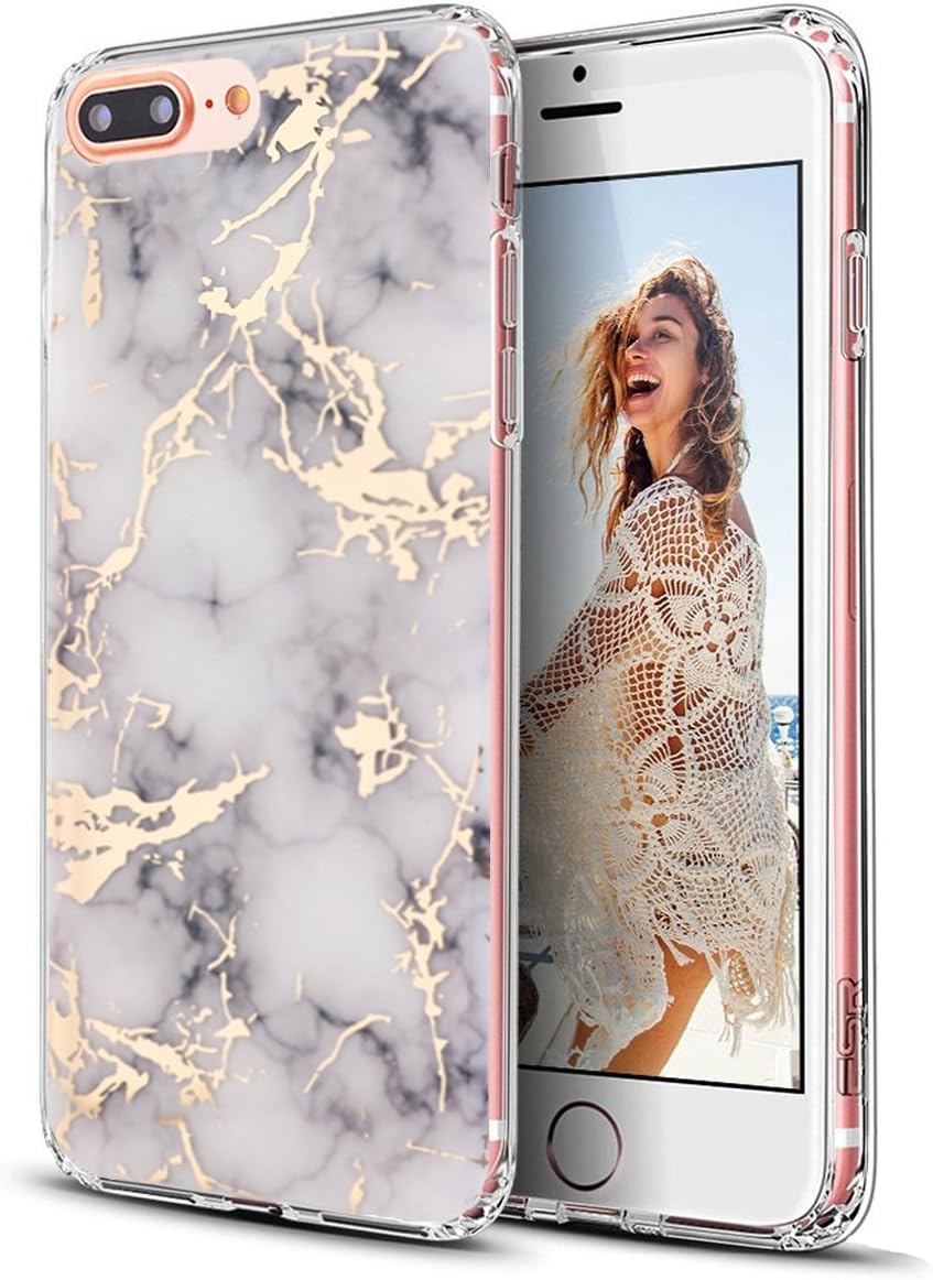 Spevert iPhone 7 Plus Case,iPhone 8 Plus Case,Marble Pattern Hybrid Hard Back Soft TPU Raised Edge Ultra-Thin Shock Absorption Protective Case for iPhone 7 Plus/iPhone 8 Plus - White