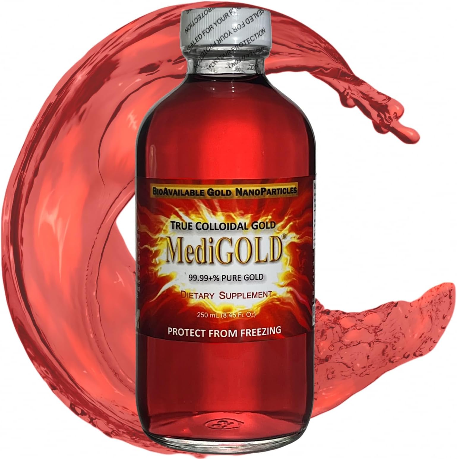 True Colloidal Gold Dietary Supplement - 250 mL in Clear Glass Bottle