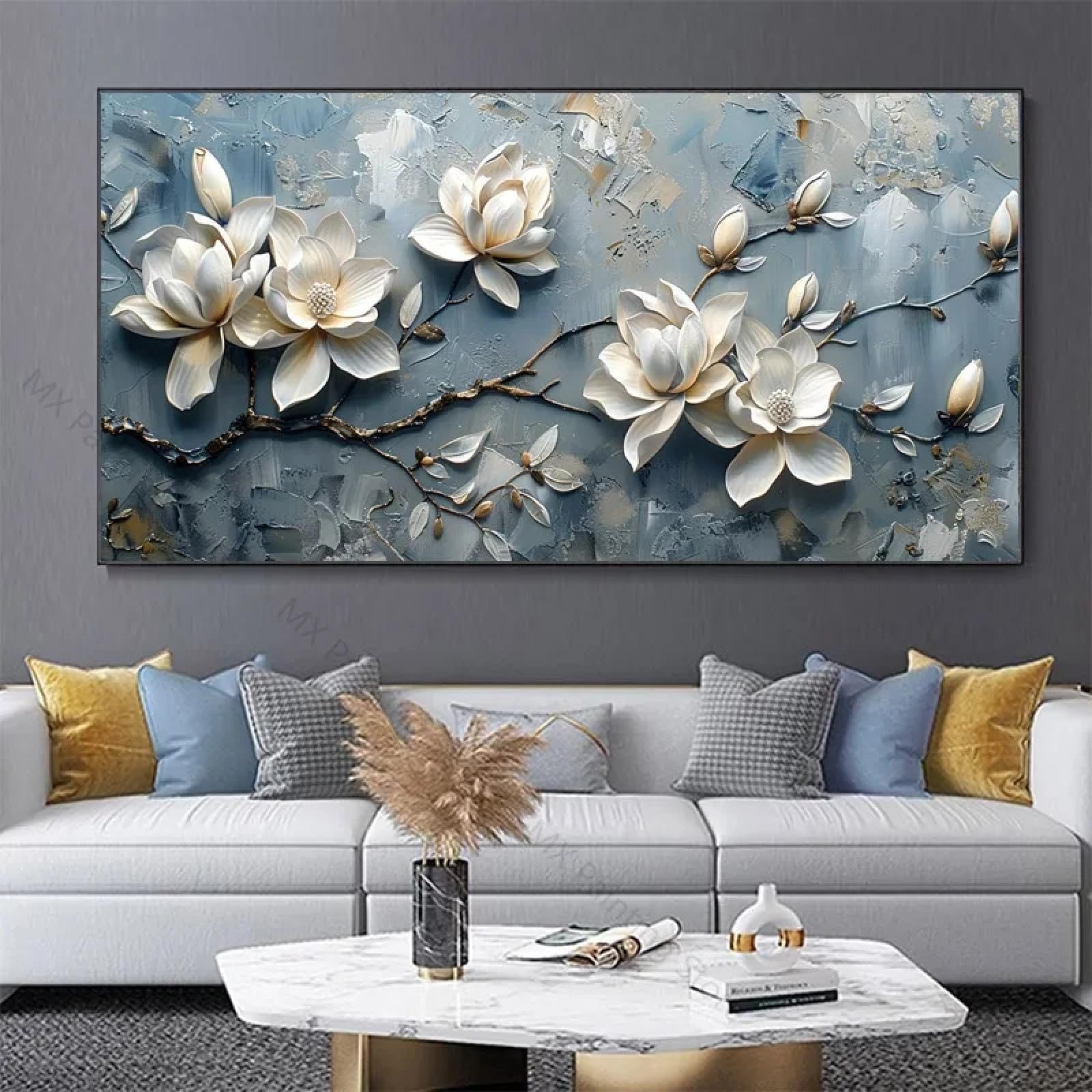 Impression sur toile magnolia 3D affiche art abstrait gris 30x60 - 8