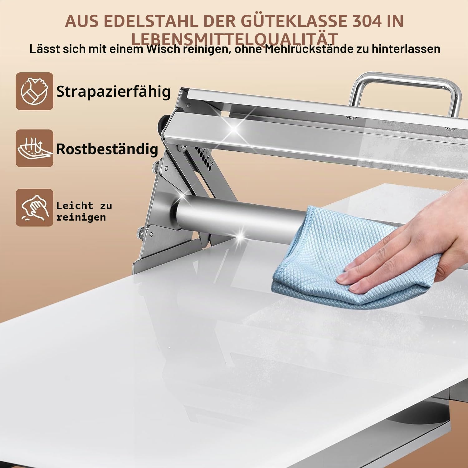 Teigausroll Blätterteig Maschine, Teigausrollmaschine, Mit Großem Ausrollbrett Und 360°-Rollengriff, Einstellbare Pressstärke Von 0-25,0 Mm, Edelstahl 400