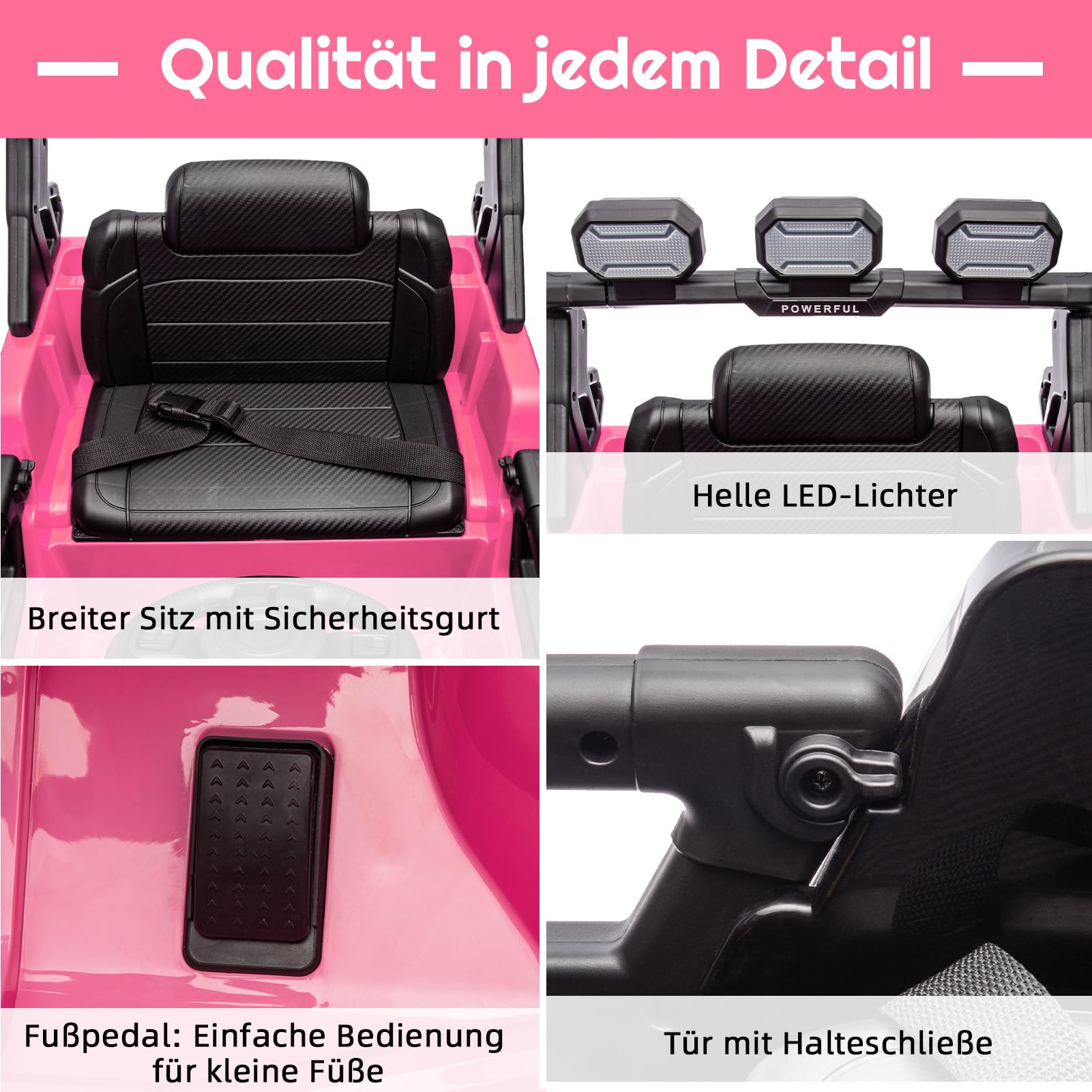 HAUSPROFI Kinder Elektroauto, 12V 7Ah,3-Gang Elektroantrieb, 2 Fahrmodi, Kinderauto Elektrisch mit Fernbedienung,LED-Lichtern, Musik, Sicherheitsgurt, Elektroauto für Kinder ab 1-8 Jahren(Rosa)