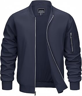 Mens Lightweight Bomber Jackets Full Zip Up Casual Golf Windbreaker Fashion Stylish Coat with Pocket