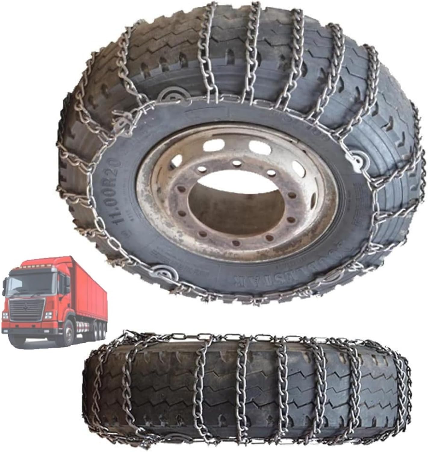 Set of 2 Snow Tire Chains For Cars Suv Pickup Trucks Commercial trucks- Quick Fit AND Easy Installation,Reusable Universal Emergency Traction Snow Chains 215/75R17.5 9mm 12R22.5
