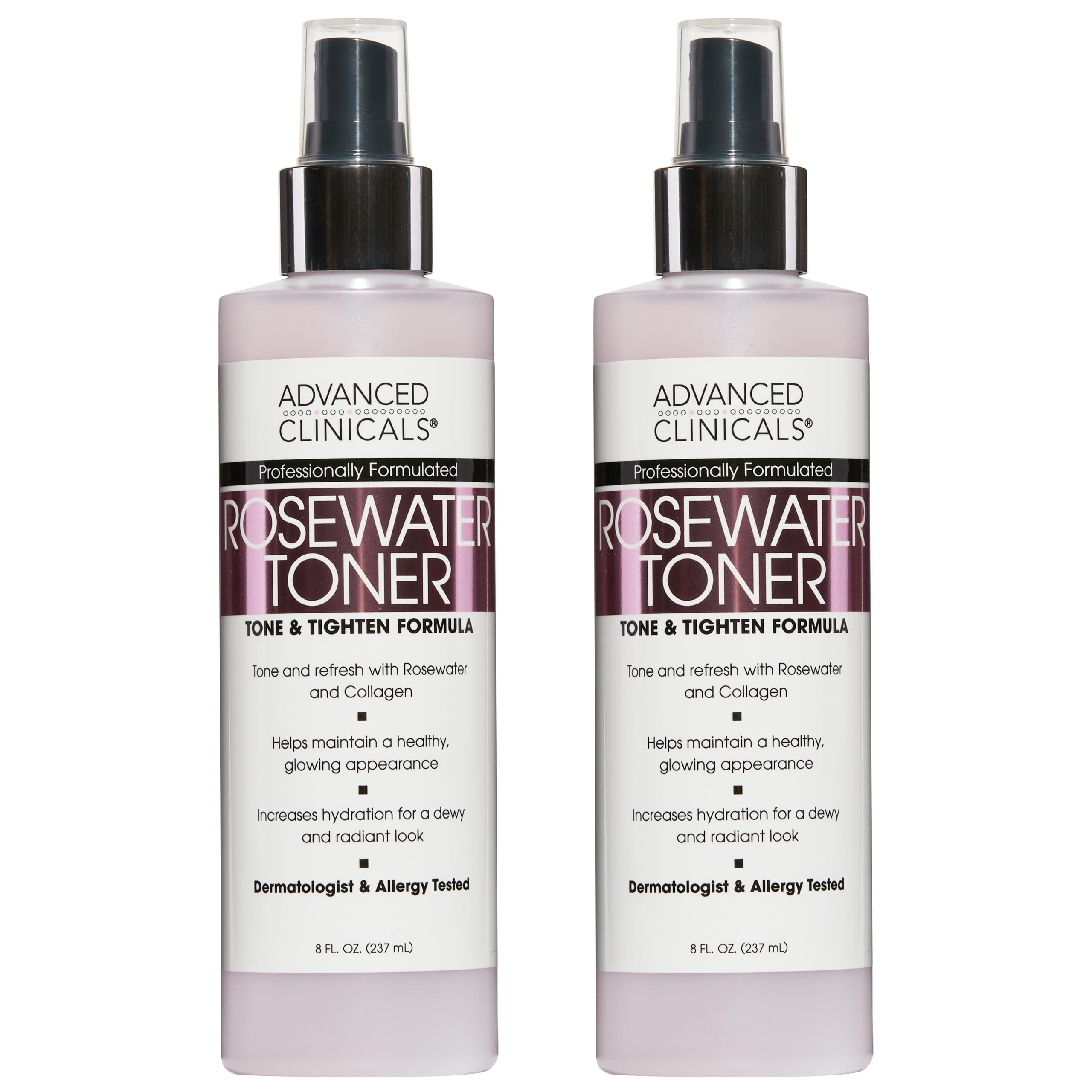 Advanced Clinicals 8Oz Rosewater Toner With Charcoal And Aloe Vera Balancing Ph Formula Detoxifies And Hydrates Skin And Improves Overall Skin Tone Alcohol Free Two - 8 Ounce Multi