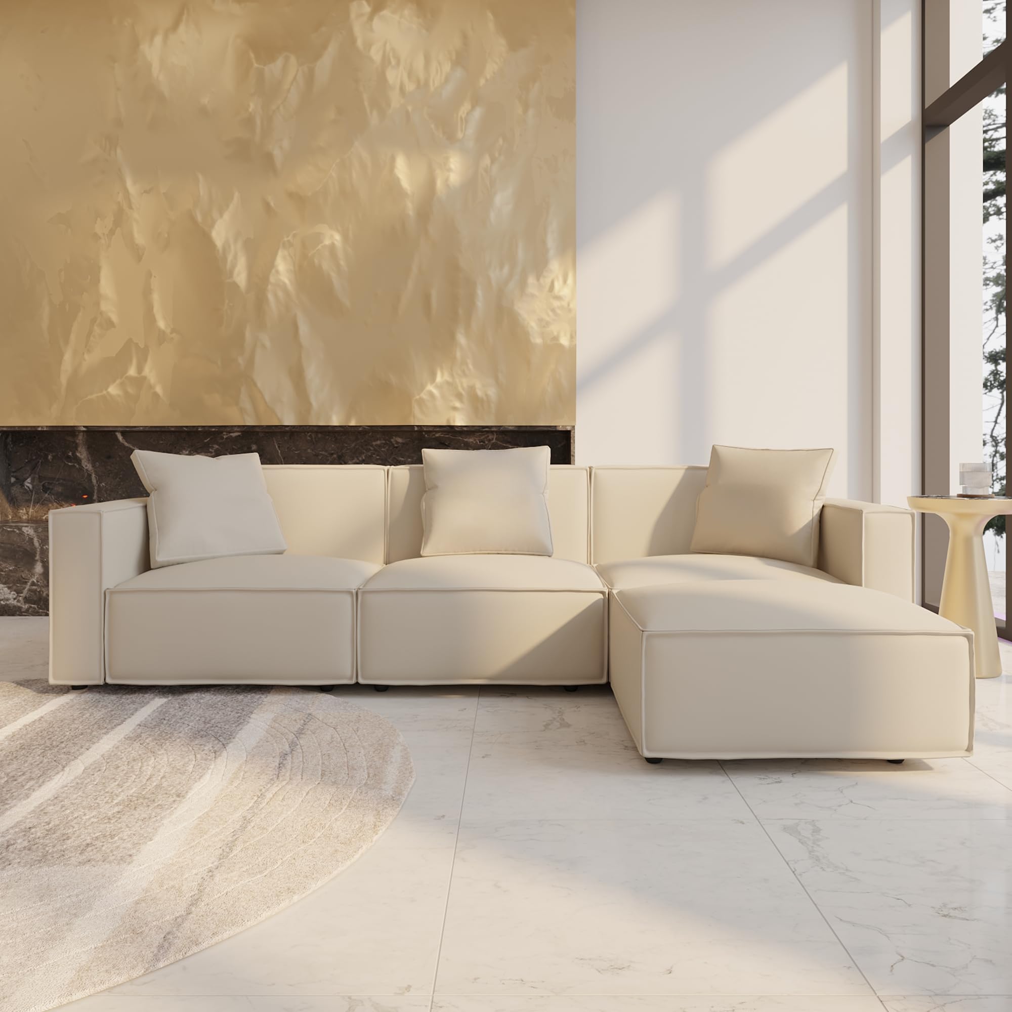 Modway Restore 6Piece Vegan Leather Sectional Sofa in Tan