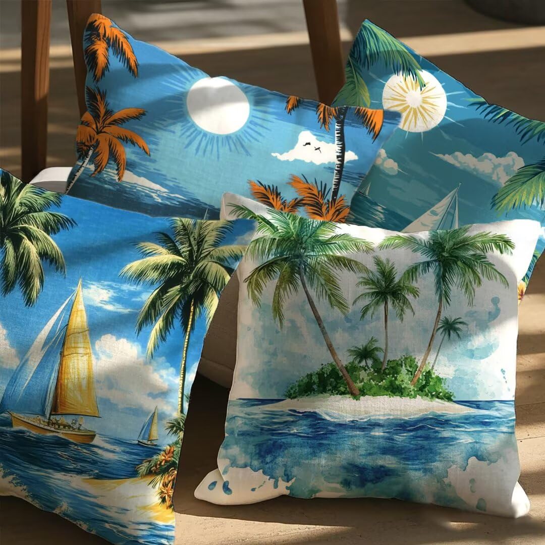 Fundas Cojines 50x50 cm Exterior Cojines Estilo Escandinavo Fundas de Almohada Juego de 4, Cuadrados Funda Cojin Azul Almohadas con Cremallera, Sofa Cama Decorativos para Hogar, Jardín, Salón Ym31