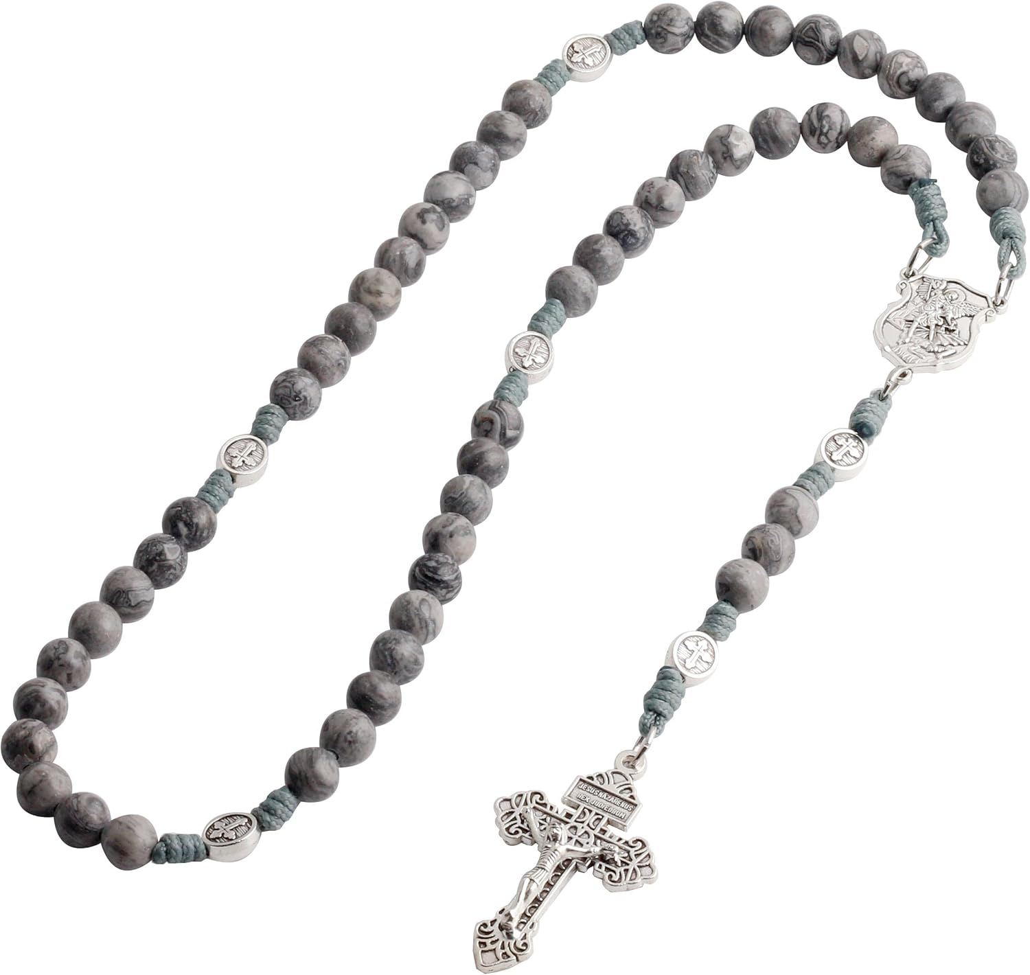 HanlinCC 10mm Natural Stone Beads Handmade Saint Michael Paracord Rosary Necklace with Religious Pouch - Image 5