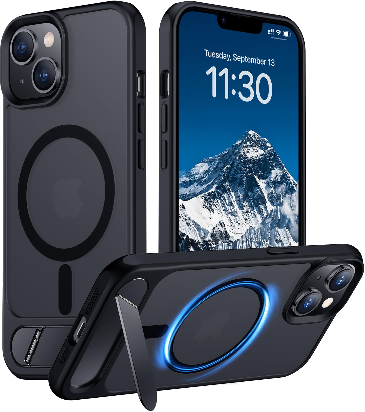Temdan Compatible with iPhone 14 Case/iPhone 13 Case,[Built-in Invisible Kickstand][Compatible with MagSafe][Military Grade Shockproof] Slim Translucent Matte Phone Case for iPhone 14/13 6.1"