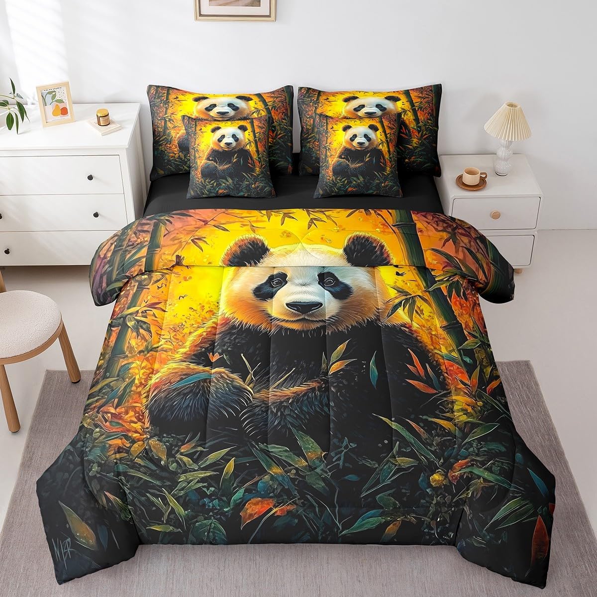 Feelyou Japanese Art Comforter Set 7 Pieces Twin Size Tokyo Anime Bedding Set for Boys Girls Japan Night City Bed in a Bag with Comforter, Sheets, Pillowcases & Cushion Covers