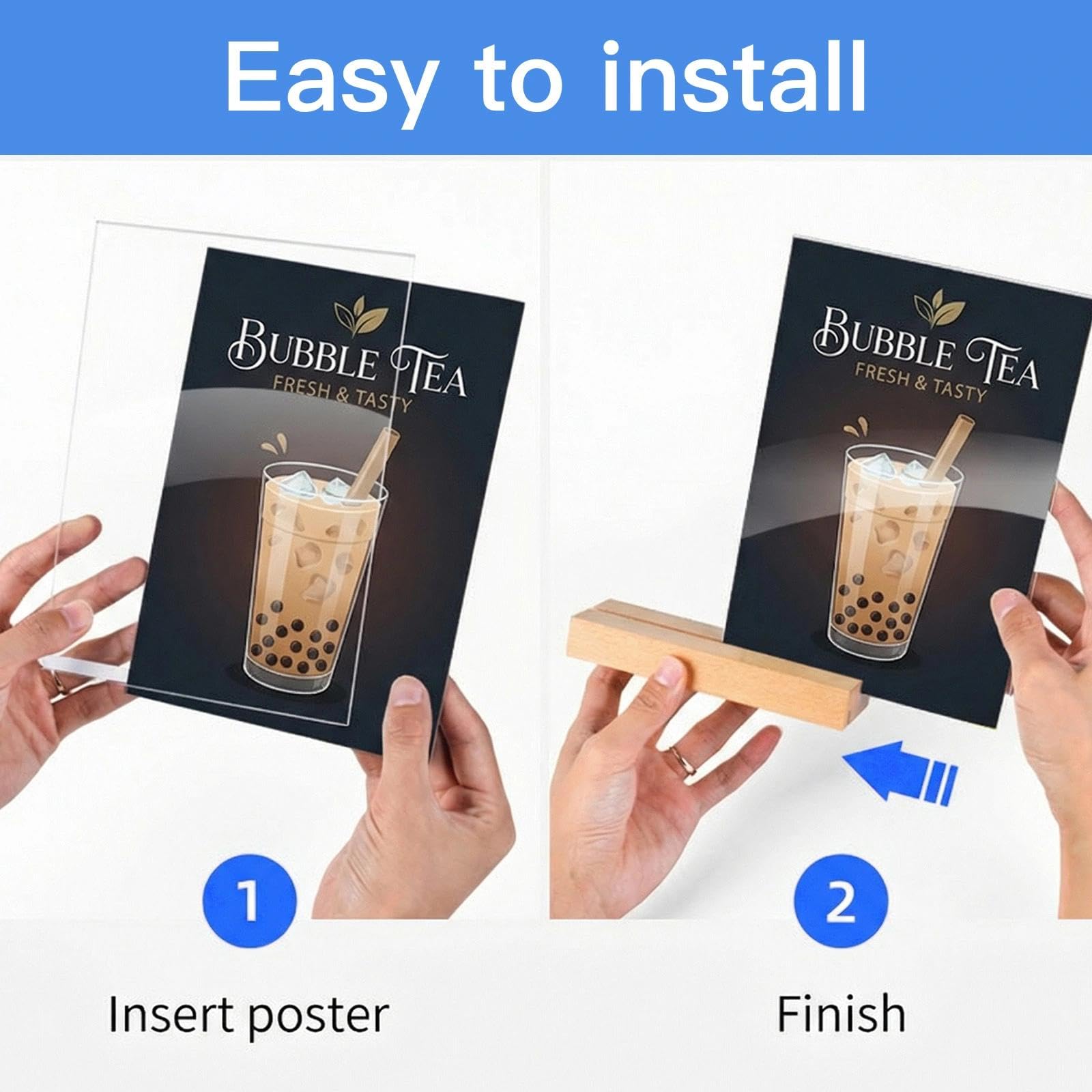 Lot de 6 Porte Affiche A6 Présentoir A6 Transparent Support Affiche Présentoirs de Table A-6 en Acrylique Porte Menu A-6 Supports D'affichage Transparents avec Base en Bois L&T