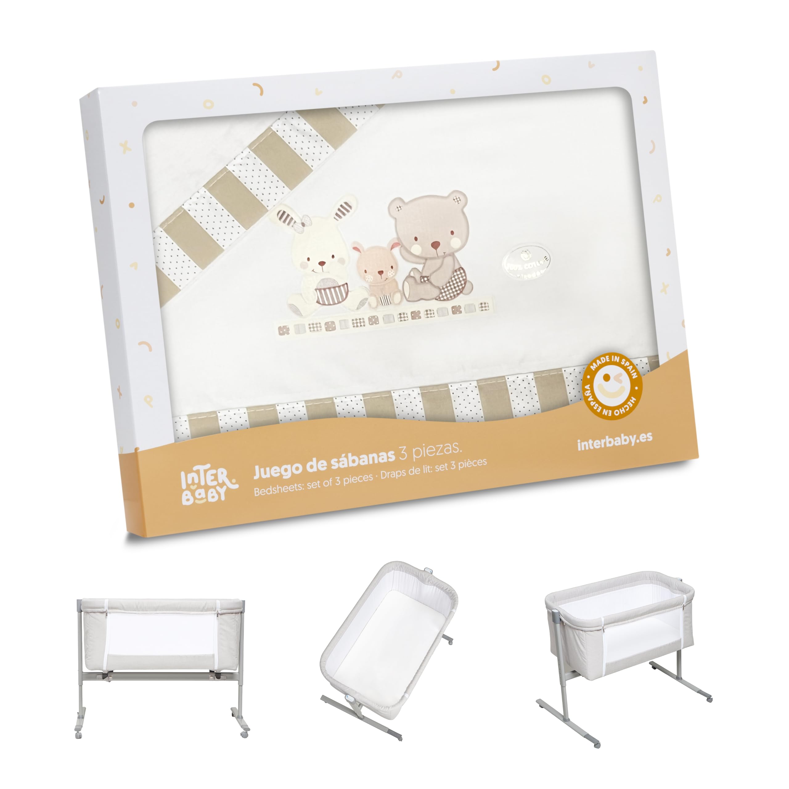 Interbaby Mod 04100 Bedding Set for Cot – with Love, Set of 3, Beige