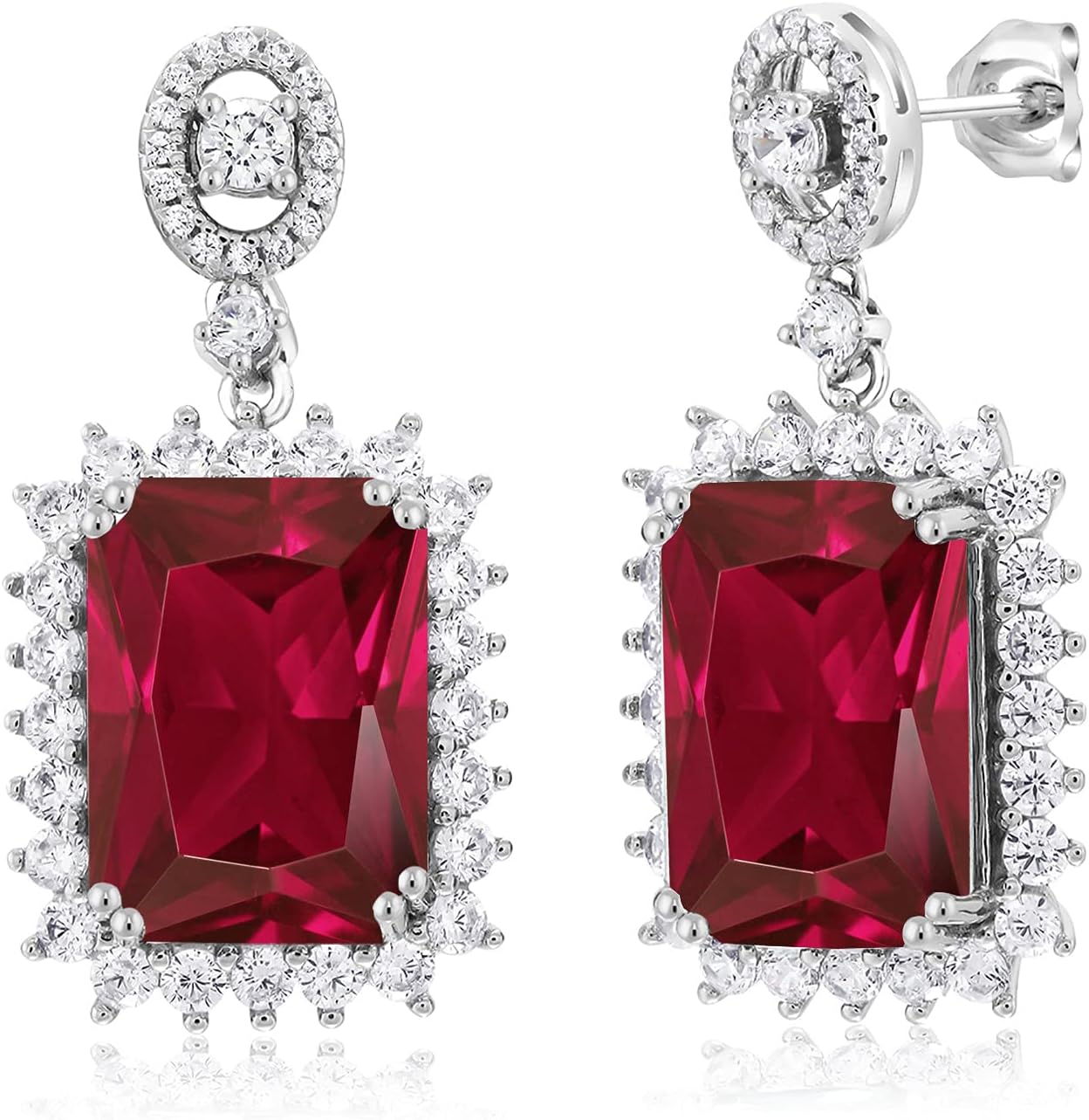 Gem Stone King 10-20 Cttw Gemstone Birthstone Halo Dangle Earrings For Women | 925 Sterling Silver | Emerald Cut 14X10MM | Fine Jewelry Gifts for Her Mom Women Wife