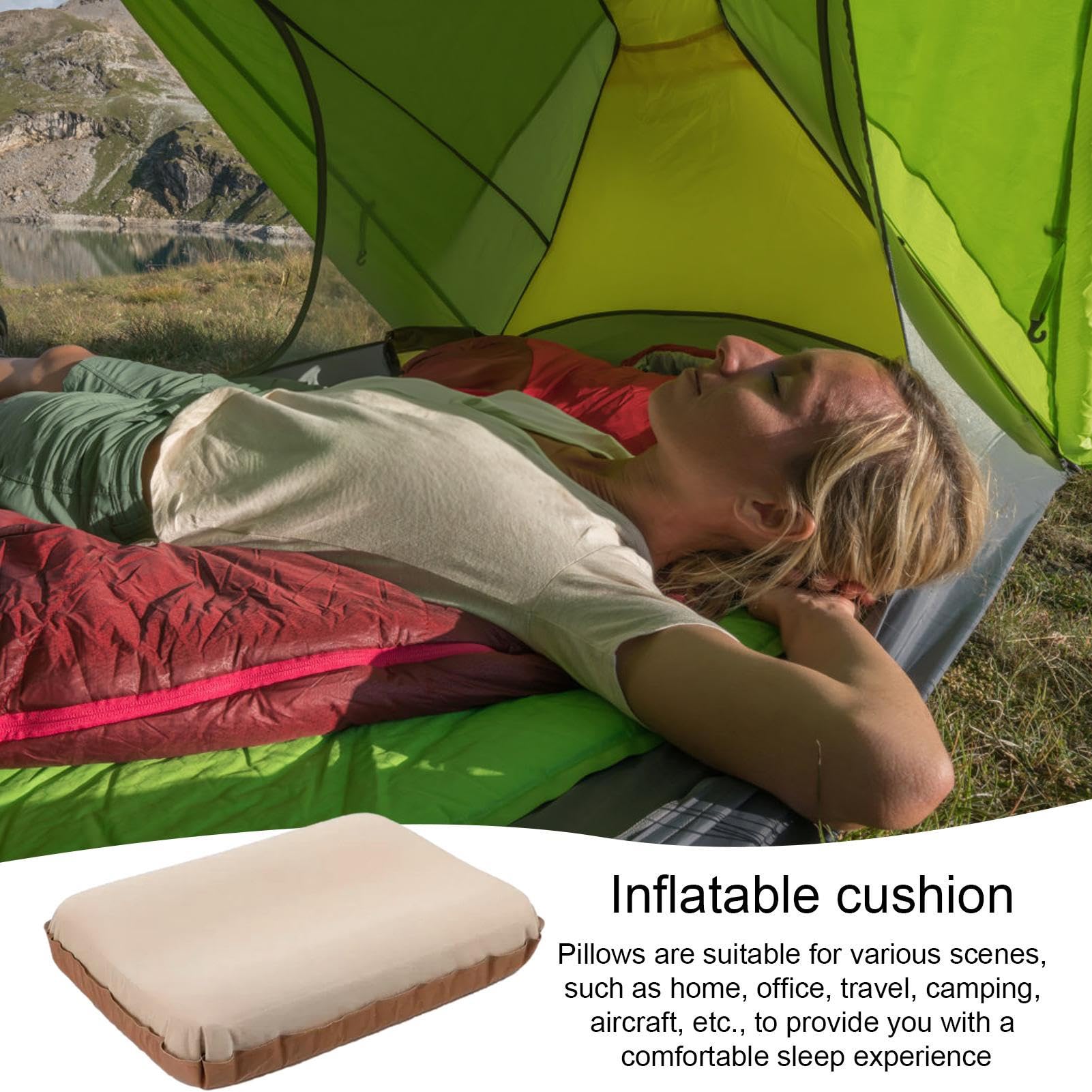 Genérico Oreillers de camping - Coussin de | Oreiller Confort : auto | gonflant 3D à haut support élastique Design compact portable Aventures et voyages en plein air pour camping, randonnée et
