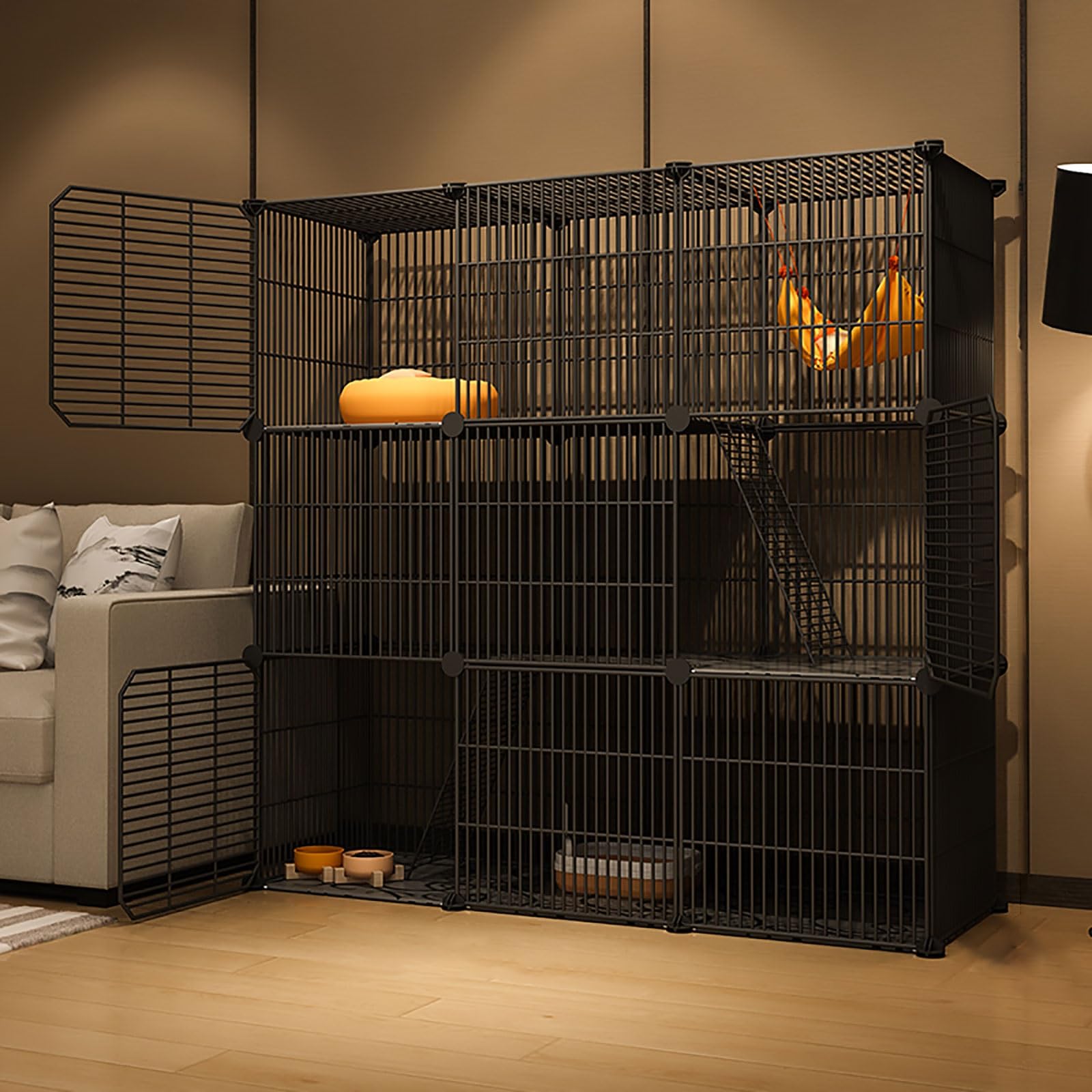 asdchZen Cat Cages Indoor,Large Cat Crate Diy Pet Playpen Cat House Kitten Pen Detachable Extra Cattery,Large Exercise Place Ideal For Cat,Black/White,Black-111x37x109cm
