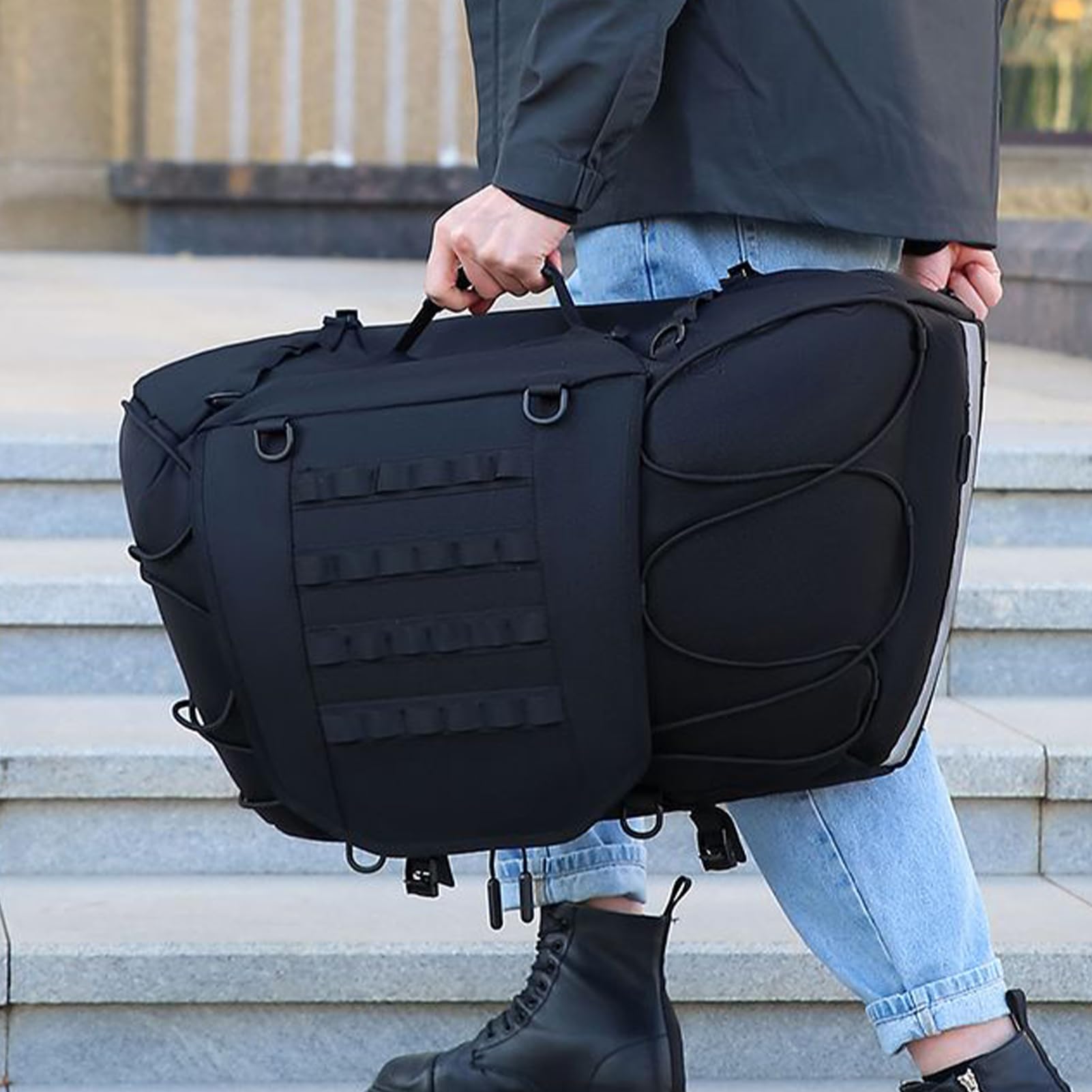 Genérico Bolsa para Asiento Trasero De Moto,Bolsa para Asiento Trasero de Motocicleta Impermeable - Reflectante Ajustable Baúl Ciclismo Touring Ruta Commuting