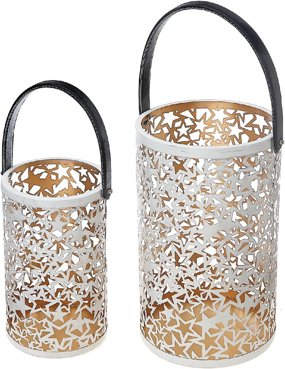 ih casa décor Christmas Metal Cutout Lantern Set of 2 Star Candle Holders & Accessories, Ivory