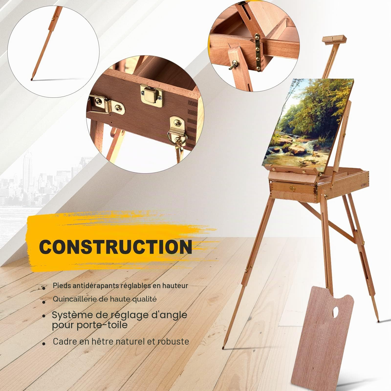 LIFEZEAL Chevalet en Bois de Hêtre Avec Tiroir - Peinture Réglable 71x114x149-183CM, Pliable Avec Tableau Naturel, Portable d'Artiste