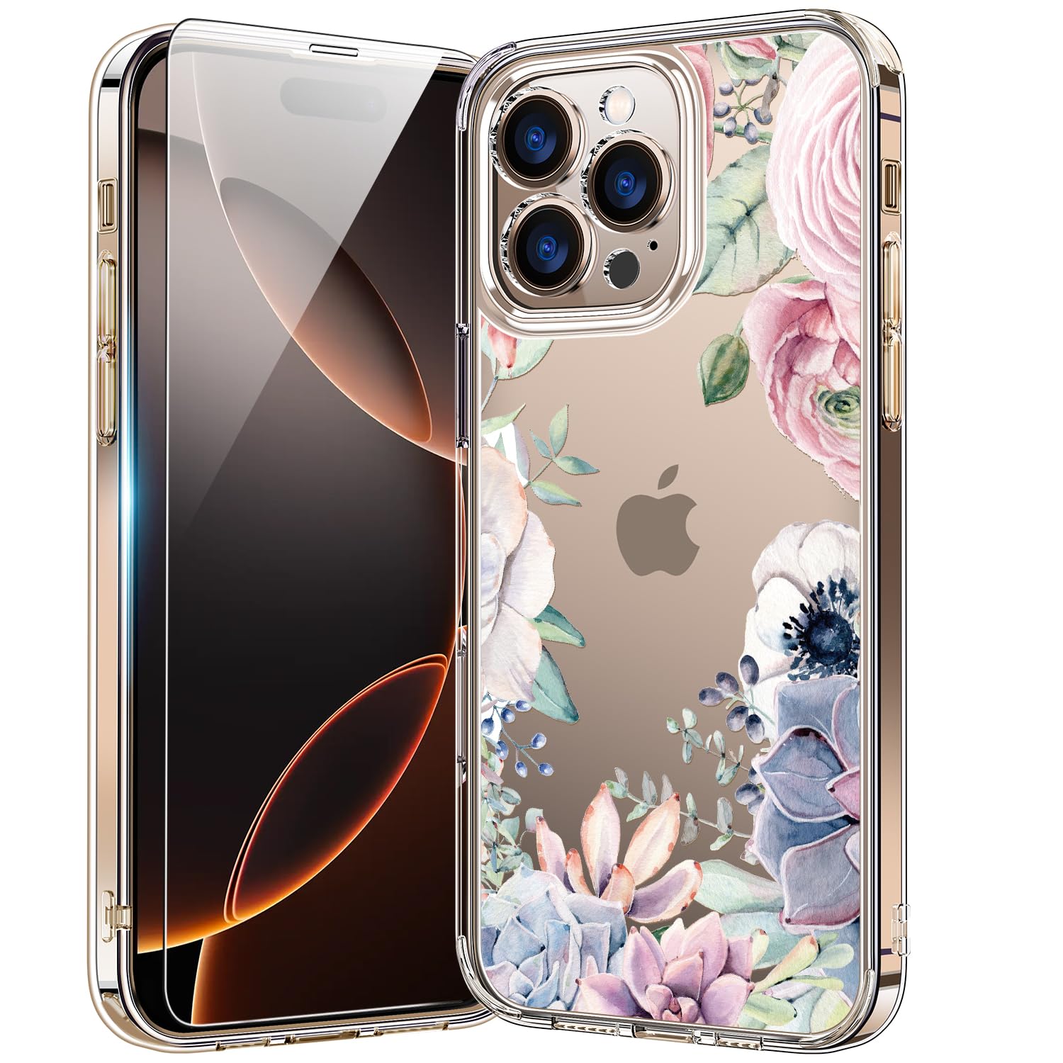 bicol for iPhone 16 Pro Max Case with Screen Protector, Enhanced Camera Protection, Crystal Clear with Fashionable Designs for Girls Women, Slim Fit