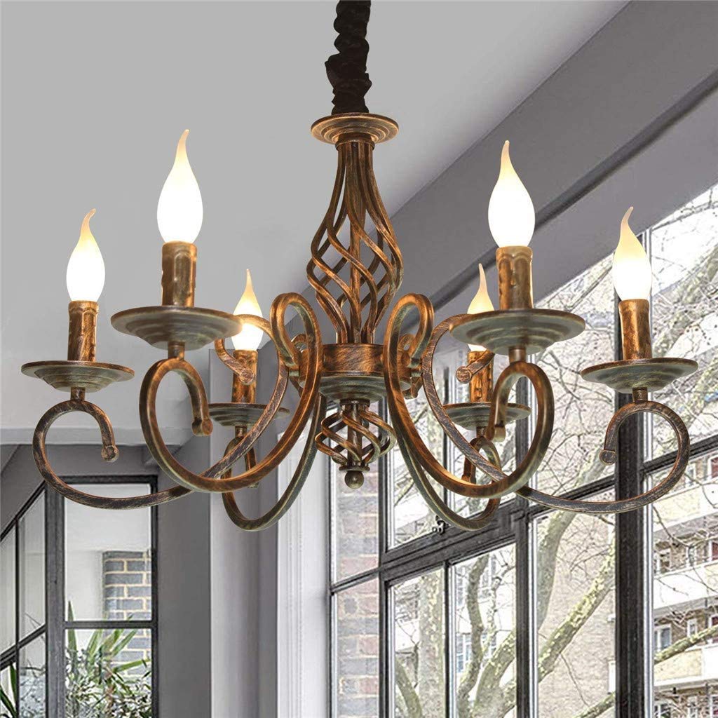 Pendelleuchte Antik Industrie Hängeleuchte Klassische Anhänger Kerze Kronleuchter Höhenverstellbar E14 Schmiedeeisen Hängelampe Landhausstil Stil Wohnzimmer Einfach Pendellampe,Bronze,6 heads