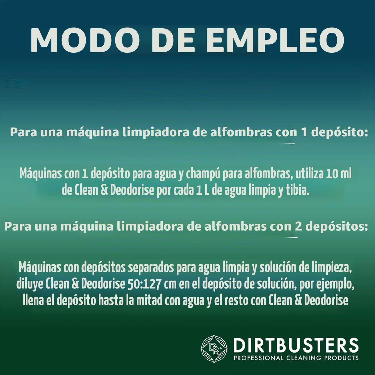 Dirtbusters Fórmula Concentrada 3 en 1 Limpia y Desodoriza Moquetas y Tapizados. Elimina y Neutraliza los Malos Olores. Apto para Aspiradoras y Materiales Delicados. Aroma a Fresco 5 Litros.