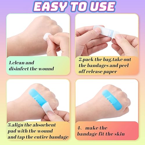 Miniatura 5 de Yinder 360 vendajes para niños, vendajes flexibles coloridos a granel, impermeables, transpirables, de neón, protegen cortes y rasguños para niños