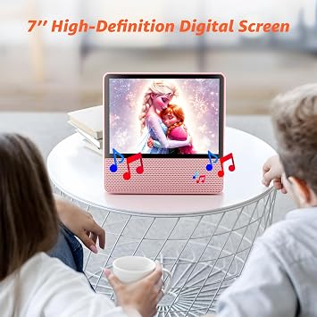 ROADOM 9.8 Portable DVD Player with Screen, 7'' HD 1024*600 Digital Screen, 4000 mAh Rechargeable, Hi-Fi Stereo Sound, Remote Control, Sync TV,Resume Playback, DVD/CD/Bluetooth/USB/Line/Timer/Repeat