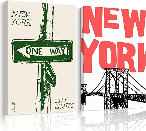Arte de pared de la ciudad de Nueva York, lienzo de Nueva York, decoración de pared, póster vintage de Nueva York, arte de pared minimalista de