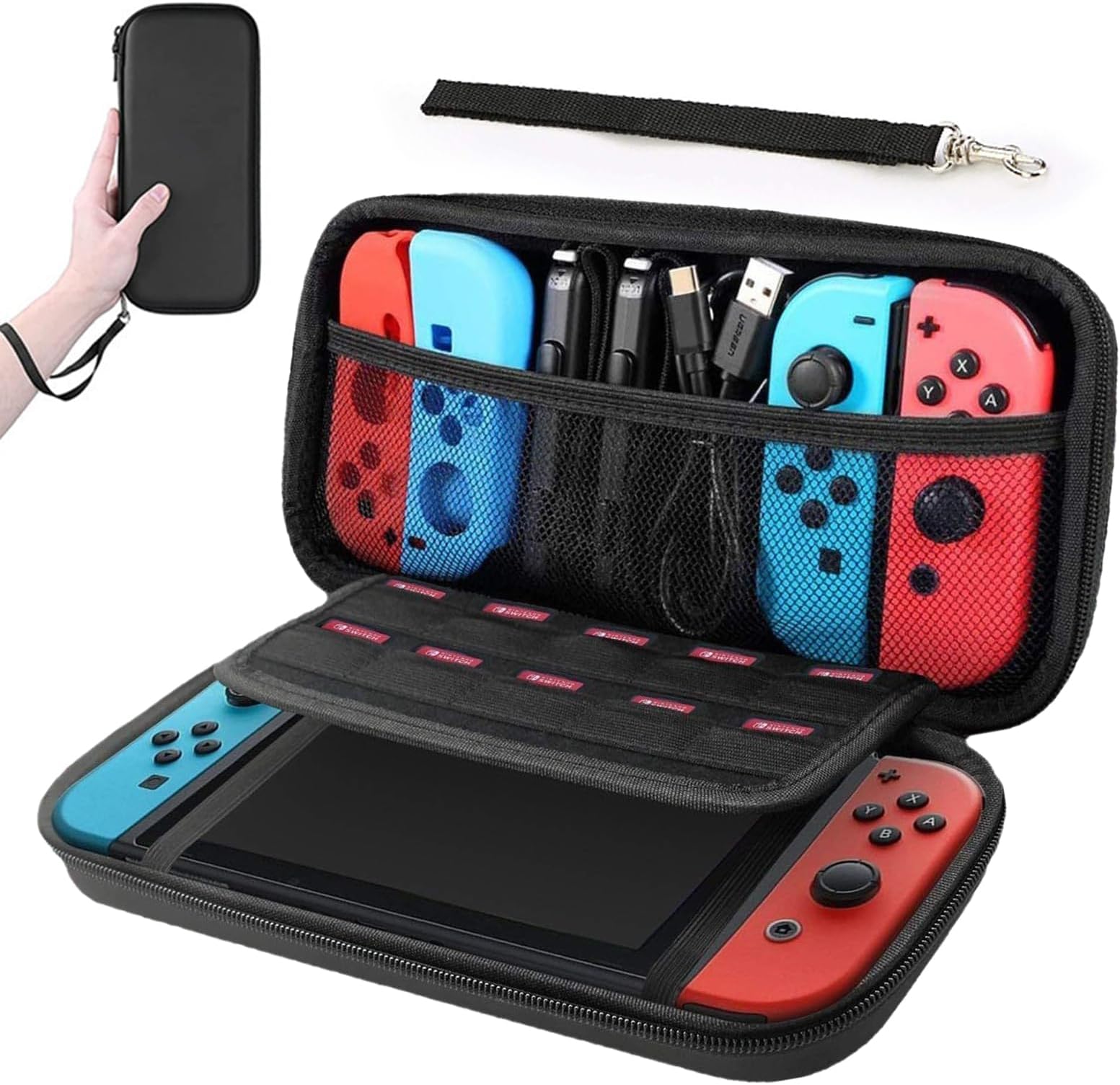 Switch 有機el ケース Switch OLED 収納バッグ Switch 保護カバー キャリングケース 耐衝撃 防水 大容量 ゲームカード10枚 旅行用 キャリングセット小物収納可 持ち運び便利 Switch oled ケース (ブラック)