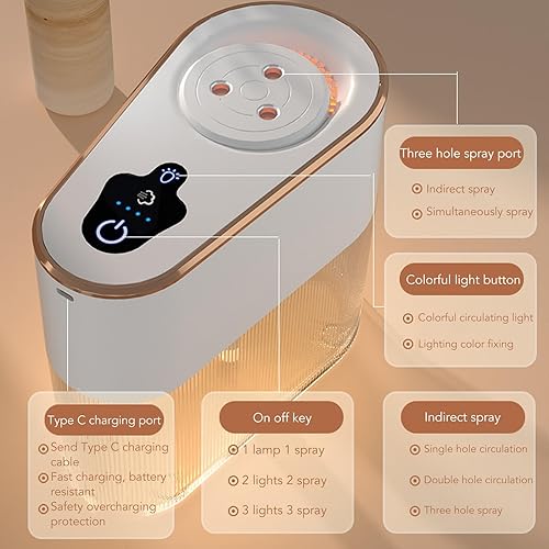 Miniatura 7 de Humidificación de gran volumen de niebla con carga USB, comodidad de carga USB, tecnología de triple pulverización, uso multifuncional, luz colorida