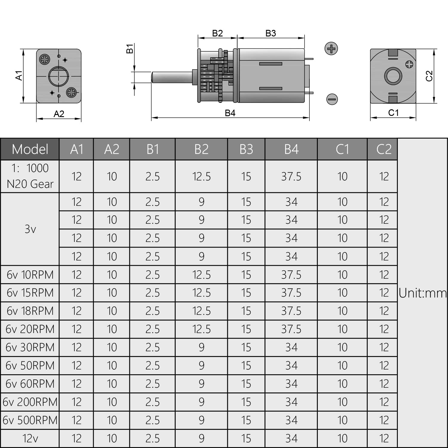 Fielect DC 6V 20RPM Mini Metal Gearwheel Micro Speed Reduction Motor Mini Gear Box Motor N20