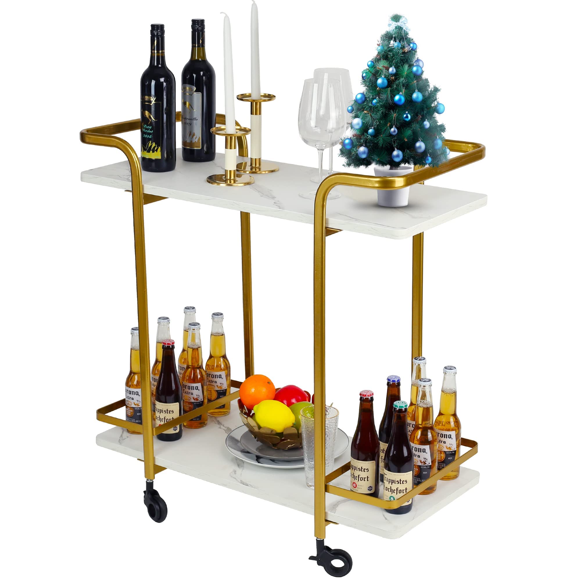 Buy Jubao 2 Tiers Serving Cart Mobile Gold Bar Cart Decorative Indoor Wine Trolley Kitchen