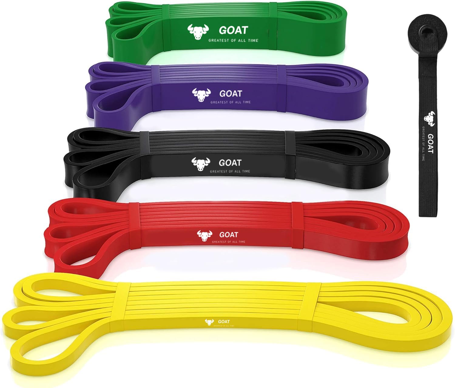 Goat Resistance Bands for Workout for Men and Women | Assist Bands for Pull Ups, Stretching, Weight Loss | Exercise Band for Home Gym Fitness Anti Snap Natural Latex (Set of 5 + Door Anchor)