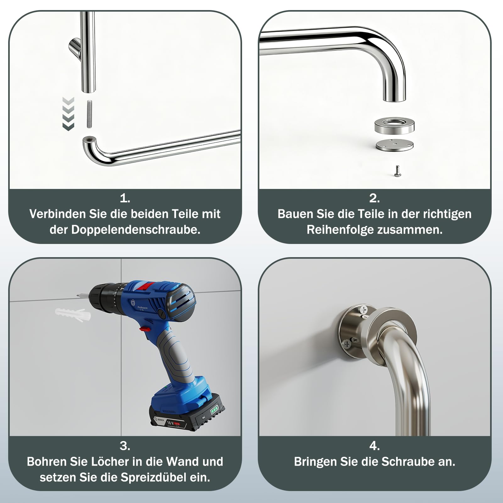Barra de baño uyoyous, 70x50 cm, asa de seguridad de acero inoxidable, soporta hasta 300 kg, barra de bañera en forma de L vertical derecha, adecuada para personas con discapacidad
