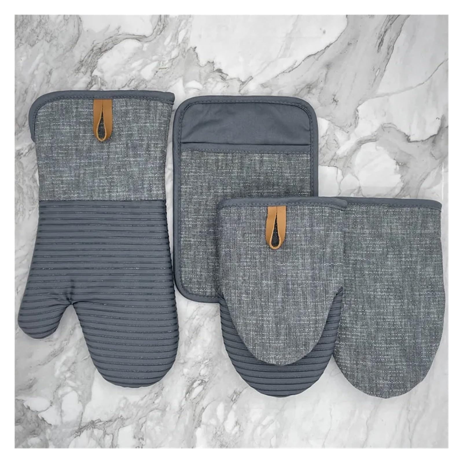 Mitaines de Four, Ensemble de Quatre pièces en Silicone, Gants antidérapants résistants à la Chaleur