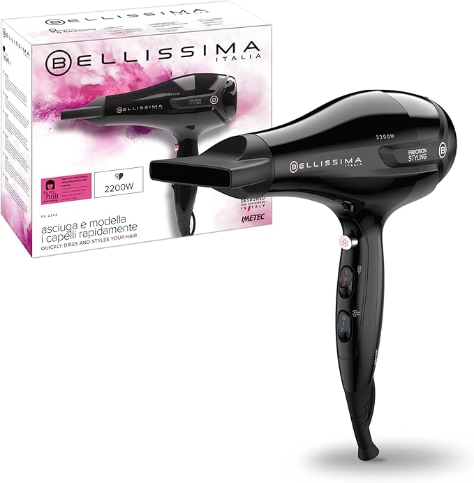 Bellissima Imetec S9 2200 Secador de Pelo, Seca y Moldea con Precisión, 2200 W, 8 Combinaciones de Flujo de Aire y Temperatura