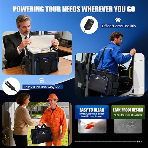 Miniatura 5 de Lonchera térmica de 20 litros, bolsa de almuerzo aislada, lonchera eléctrica ajustable de 3 temperaturas para adultos, 12 V24 V110 V, calentador de