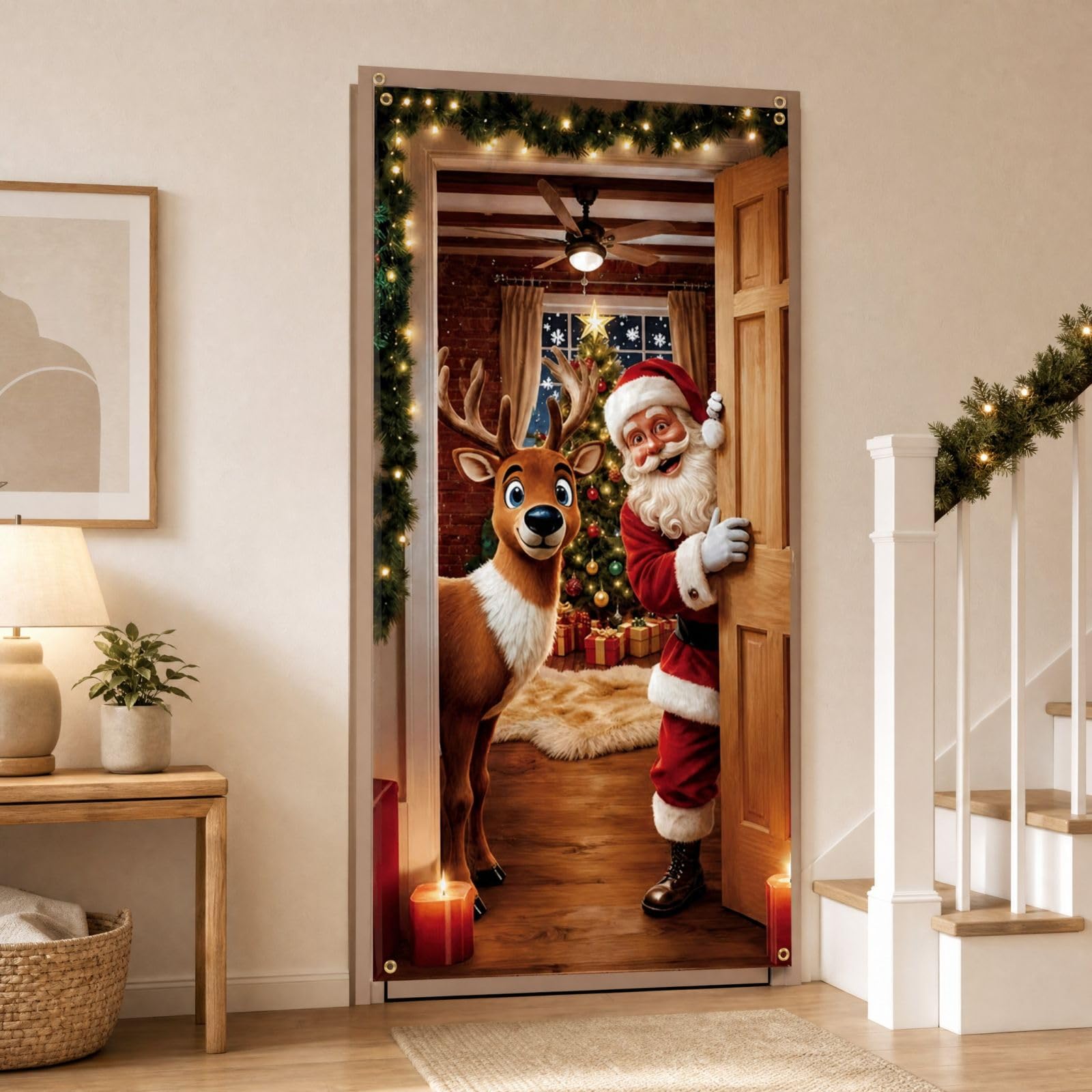 Christmas Door Decorations Cover 180x90cm Santa Front Door Banner Decor — image 1