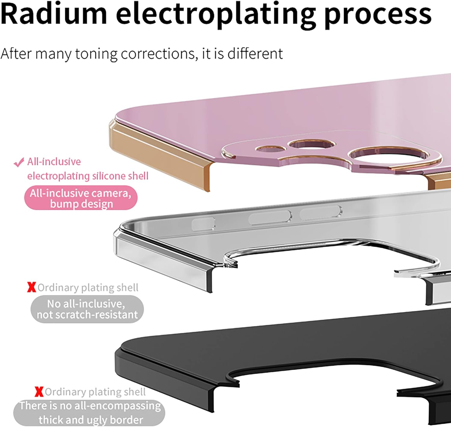 Omorro Compatible with Rose Gold iPhone 14 Pro Case for Women Girls Kickstand Ring Holder 360 TPU Rotation Ring Case with Stand Plating Edge Work with Magnetic Mount Slim Luxury Case, White - Image 5