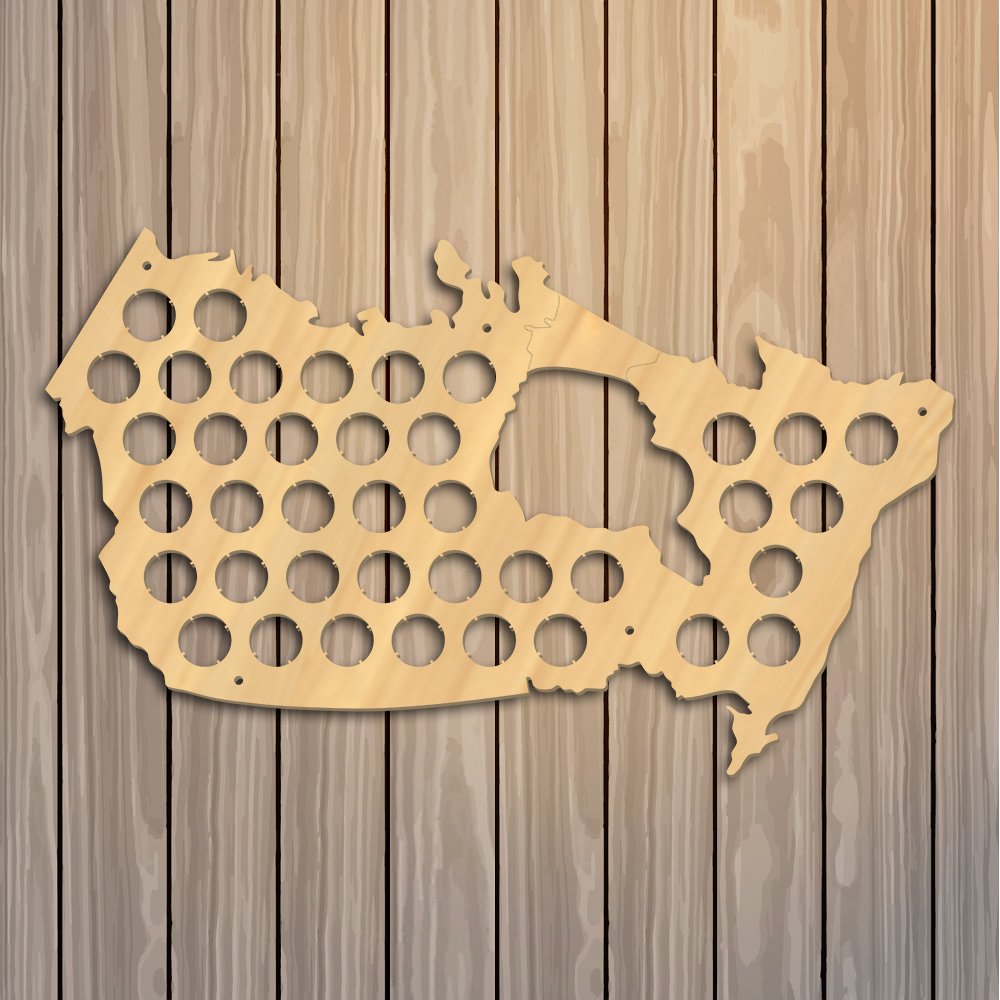 Washington Beer Cap Map Wall Decor - Wooden Bottle Cap Display For Beer Lovers, 21.65 X 13.39 Inches